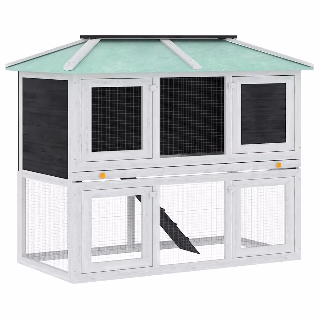 Conigliera a due piani vidaXL in legno di abete laccato bianco e verde per piccoli animali L: 105 cm, P: 68 cm, H: 105 cm – 2