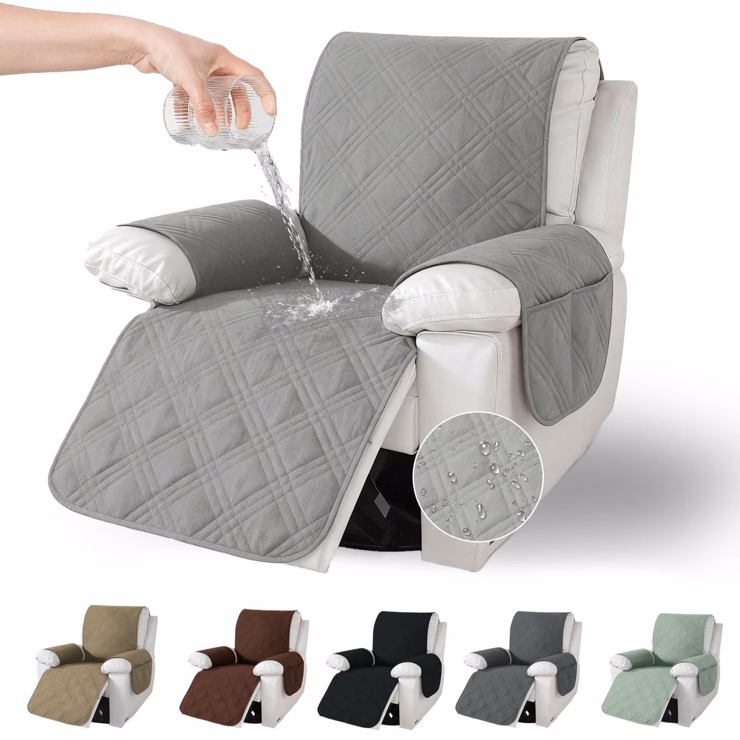 Copertura protettiva per poltrona, color grigio chiaro, antiscivolo, con tasche, ideale per poltrone da TV