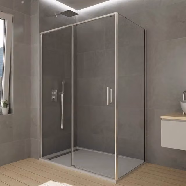 Box doccia angolare DUCHA TWENTY con elemento fisso e scorrevole, vetro trasparente e finitura cromo lucido, L 155 x P 70 cm