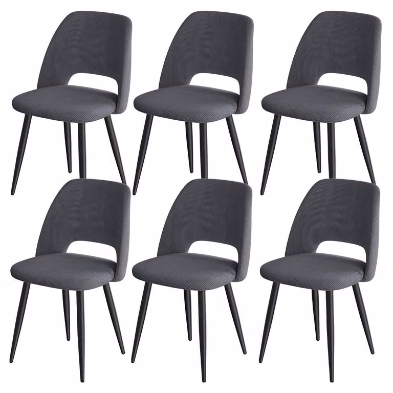 Set di 6 sedie da pranzo in tessuto cord con gambe in metallo, colore nero