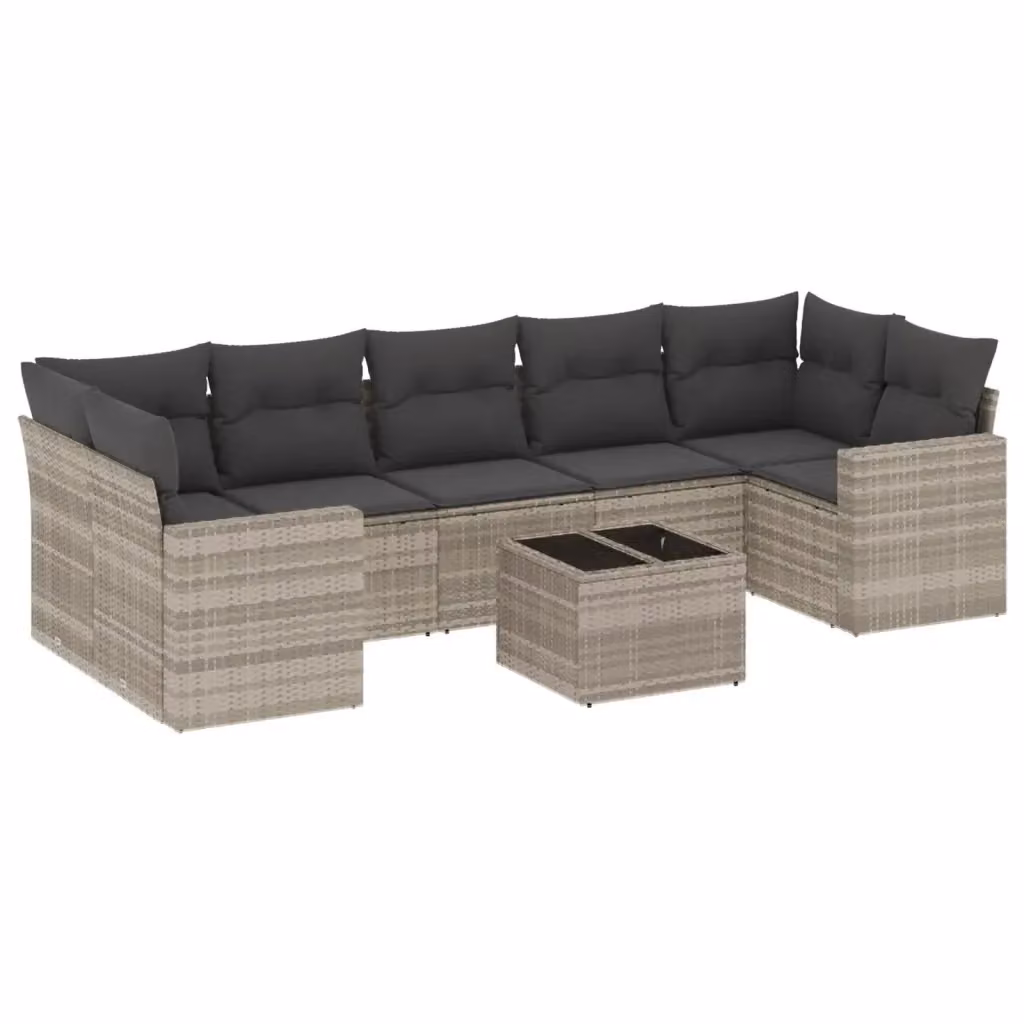 Set Divano da Giardino vidaXL 8pz a Forma di L in Polyrattan Grigio con Cuscini e Tavolino da Esterno – 2