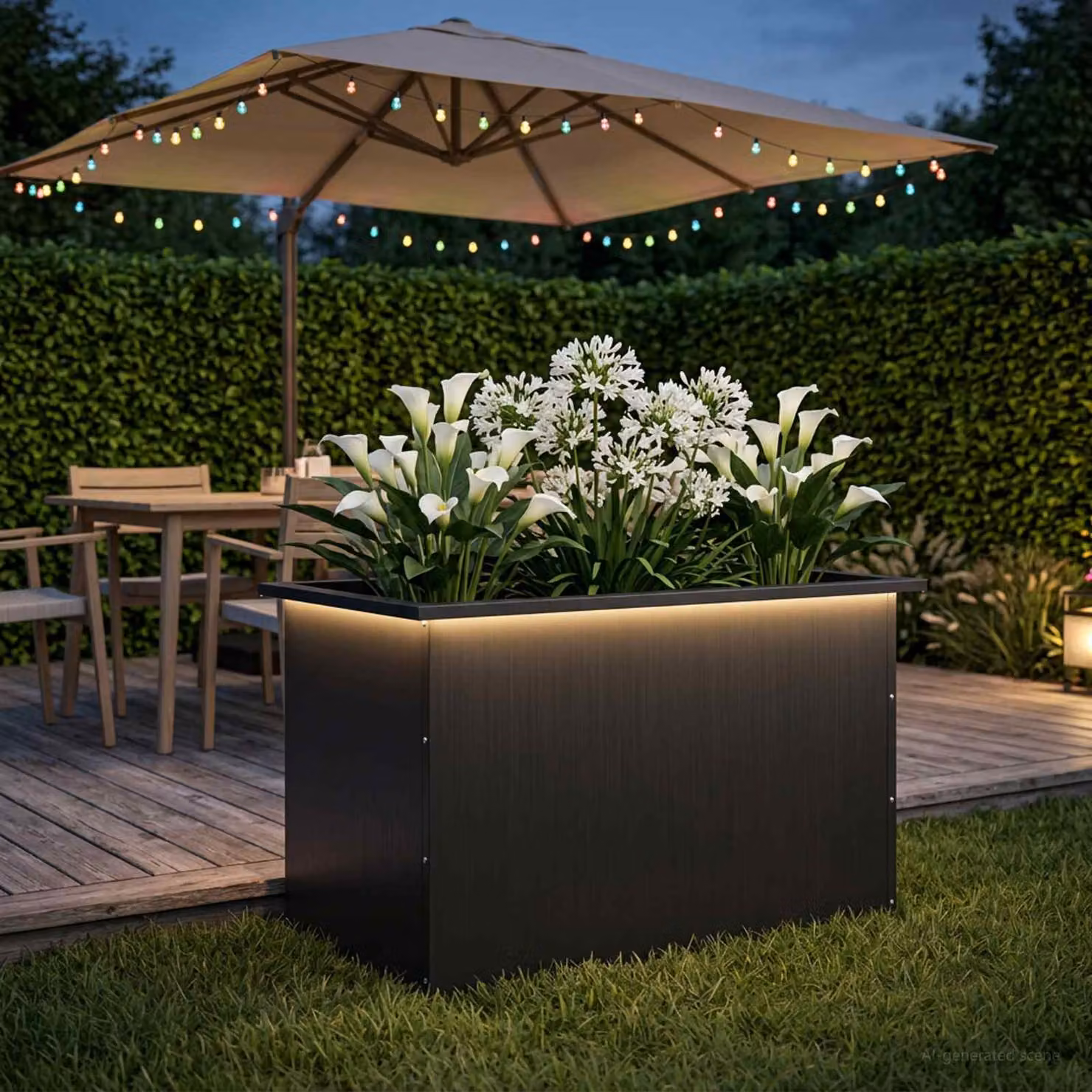 Fioriera da giardino moderna vidaXL con LED in acciaio nero L 80 x P 50 x H 48 cm