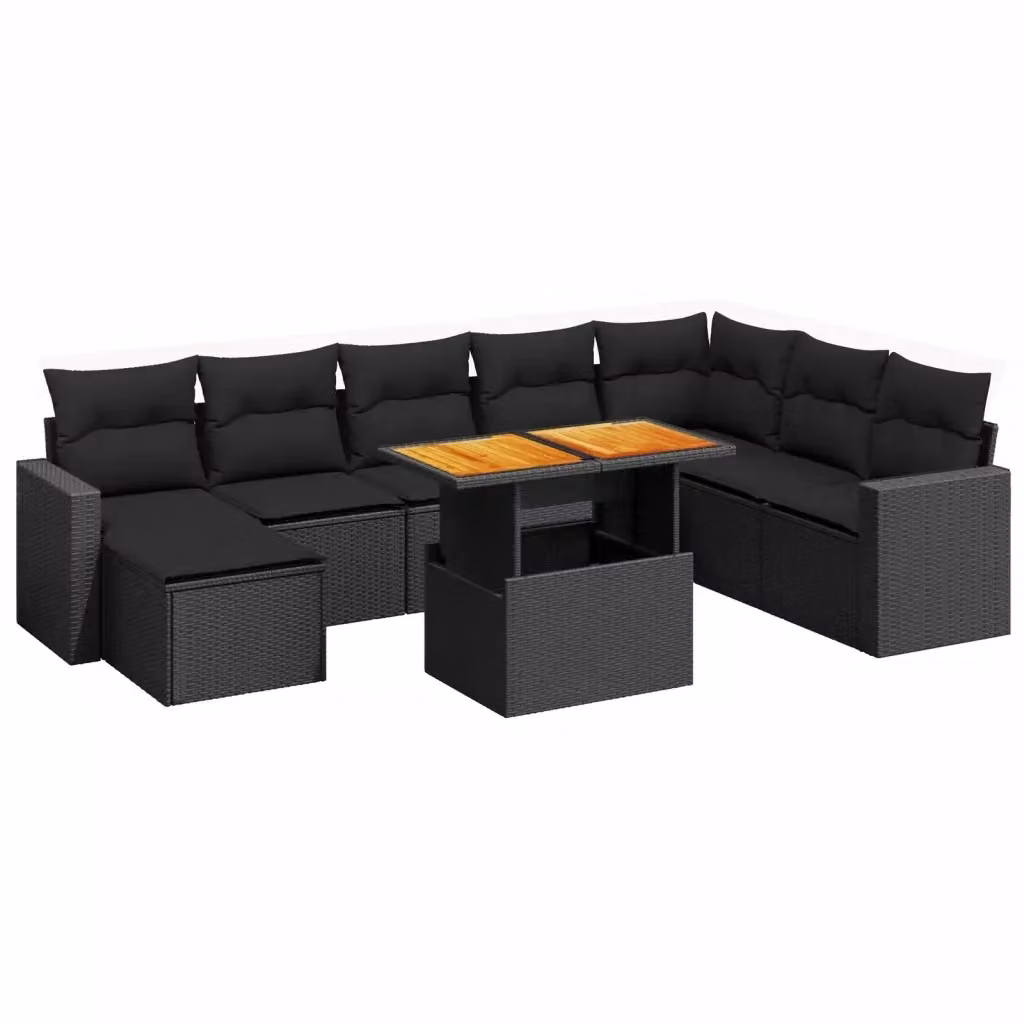 vidaXL Set Divani da Giardino 9 pz in Polyrattan Nero con Cuscini e Tavolino – 2
