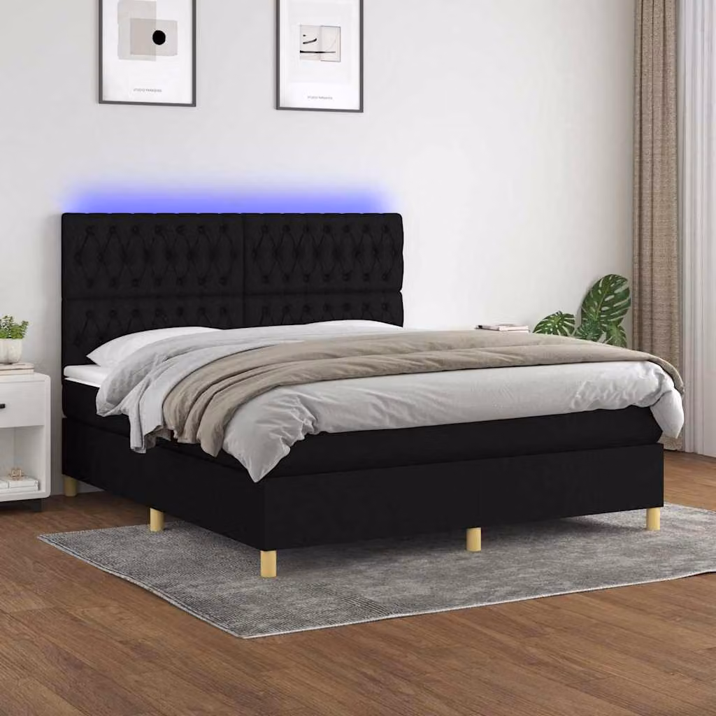 Letto a molle con materasso vidaXL con illuminazione LED e porte USB, nero, L/P: 180 x 200 cm – 1