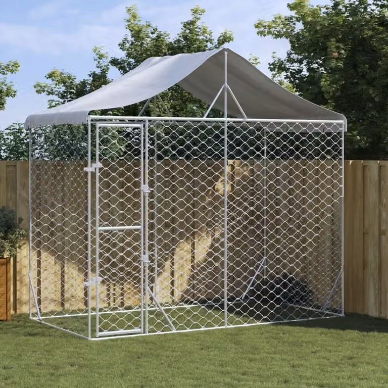 The Living Store Cuccia per cani da esterno con tetto Silver 3x1,5x2,5m Acciaio zincato