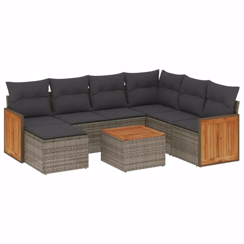 vidaXL Set Divano da Giardino 8 pz a L in Polyrattan Grigio con Cuscini e Tavolino – 2