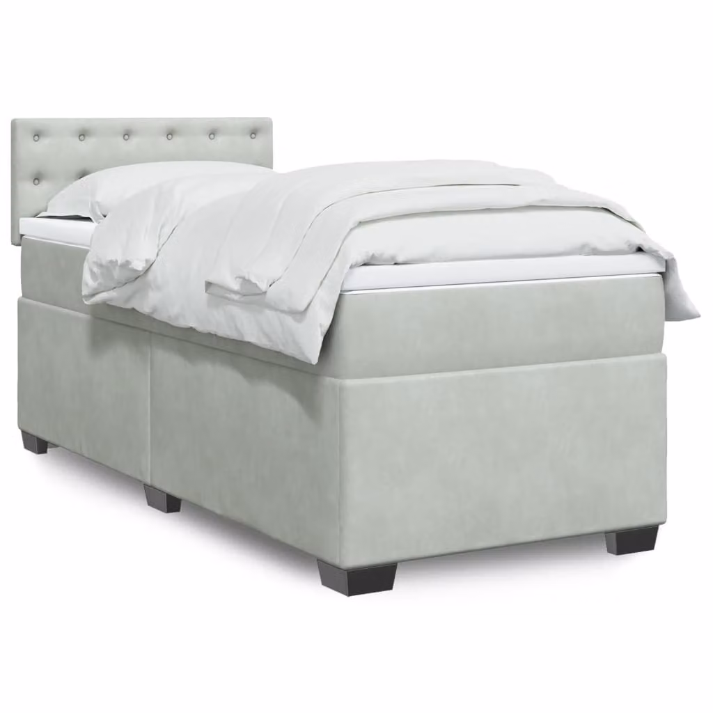 vidaXL Giroletto a Molle Ibrido con Materasso in Velluto Grigio Chiaro e Bianco, L/P/H: 90 x 200 cm