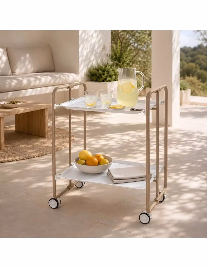 Carrello da cucina pieghevole Don Hierro color sabbia con 2 ripiani, H 72,0 cm x L 43,0 cm x P 66,0 cm – 2