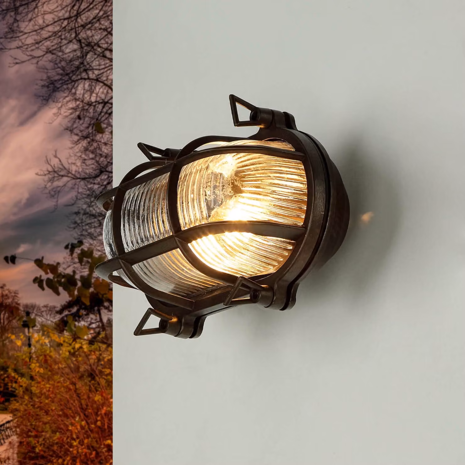 Lampada da esterno a parete vetro nero vero ottone luce esterna a parete terrazza