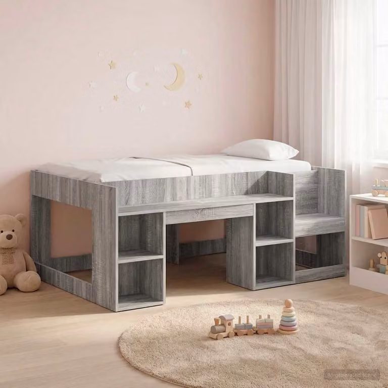 vidaXL Struttura Letto Singolo Rialzato per Bambini con Ripostiglio Laterale, Grigio, L/P/H: 160 x 80 x 108,5 cm