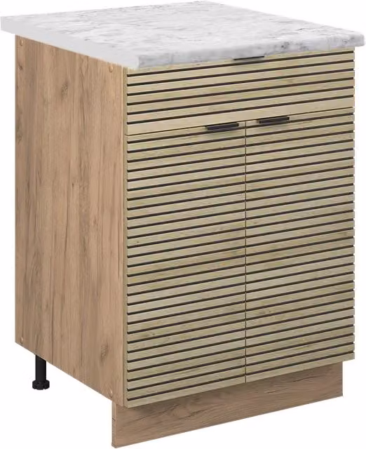 Mobiletto base per cucina Fame-Line Pannello in quercia/Rovere dorato 60 cm con cassetto, PL Marmo Vicco