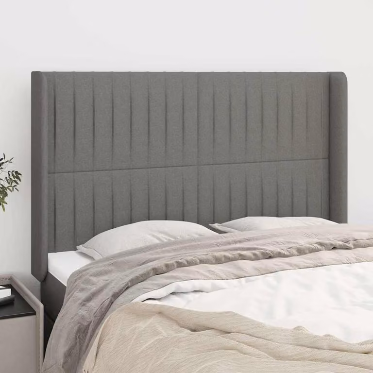 Testiera ad orecchio vidaXL in tessuto grigio con struttura in legno L: 147 cm, P: 16 cm, H: 118-128 cm