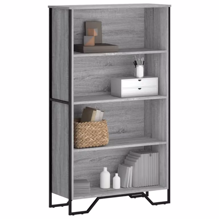 Libreria moderna vidaXL in legno e metallo Grigio, L 80 cm, P 31 cm, H 137,5 cm