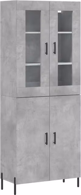 Credenza moderna DESIGN IN in legno multistrato grigio cemento con ante in vetro, L: 69,5 cm, P: 34 cm, H: 180 cm