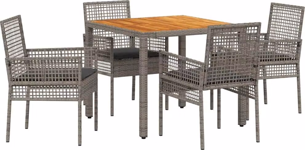 Set da Pranzo per Giardino 5 pcs Grigio polyrattan