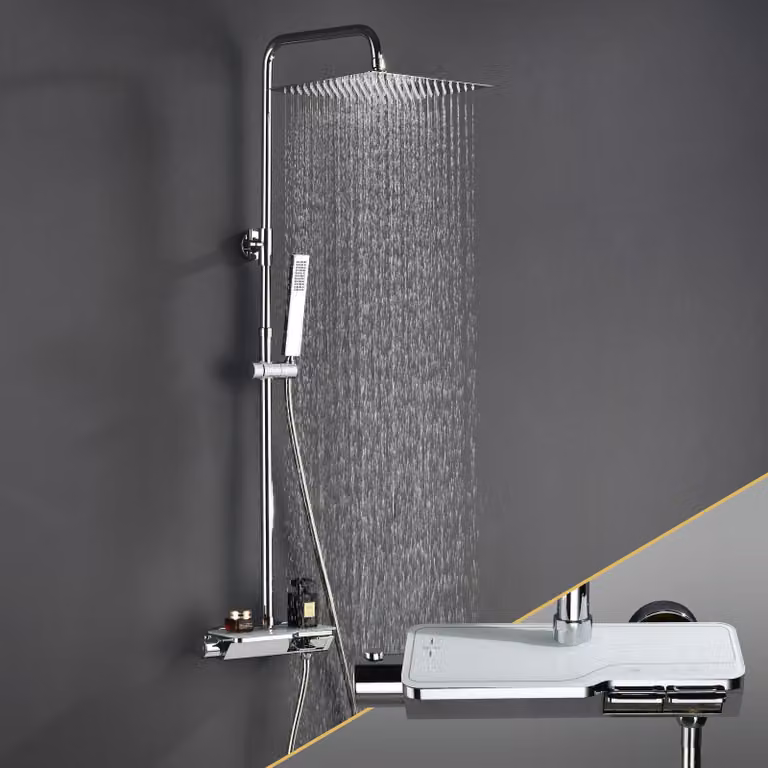 JOHO Acciaio INOX Colonna Doccia con Termostatico Colonna Doccia Rubinetto con Soffione con Miscelatore, Set a Pioggia Doccetta Cromo 30×30cm