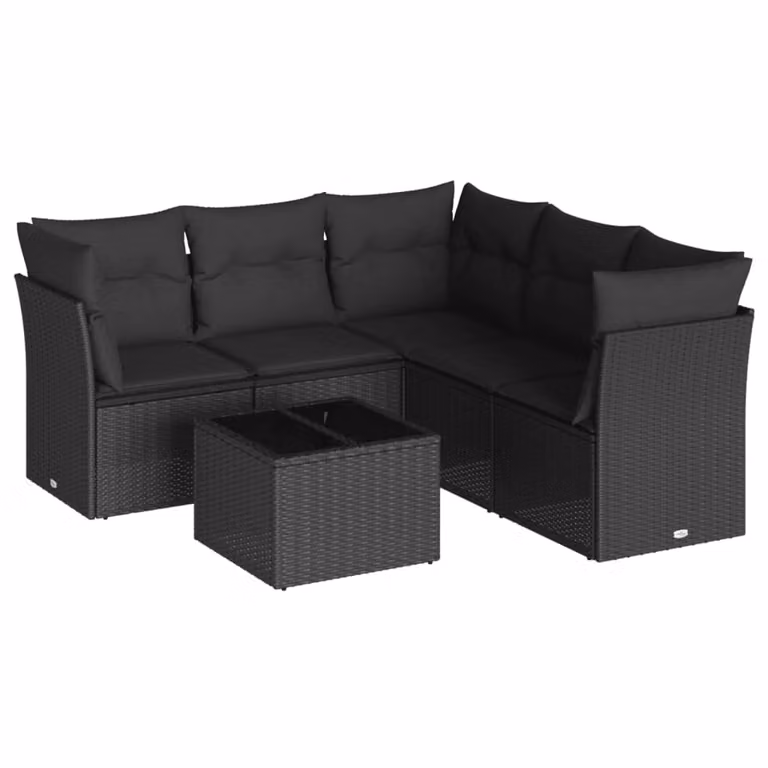 Set Divano da Giardino 6 pz con Cuscini Nero in Polyrattan