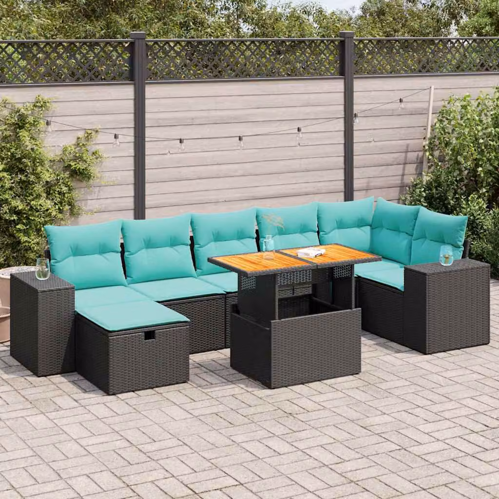 Set Divano da Giardino vidaXL 8pz in Polyrattan e Legno di Acacia con Cuscini Grigio