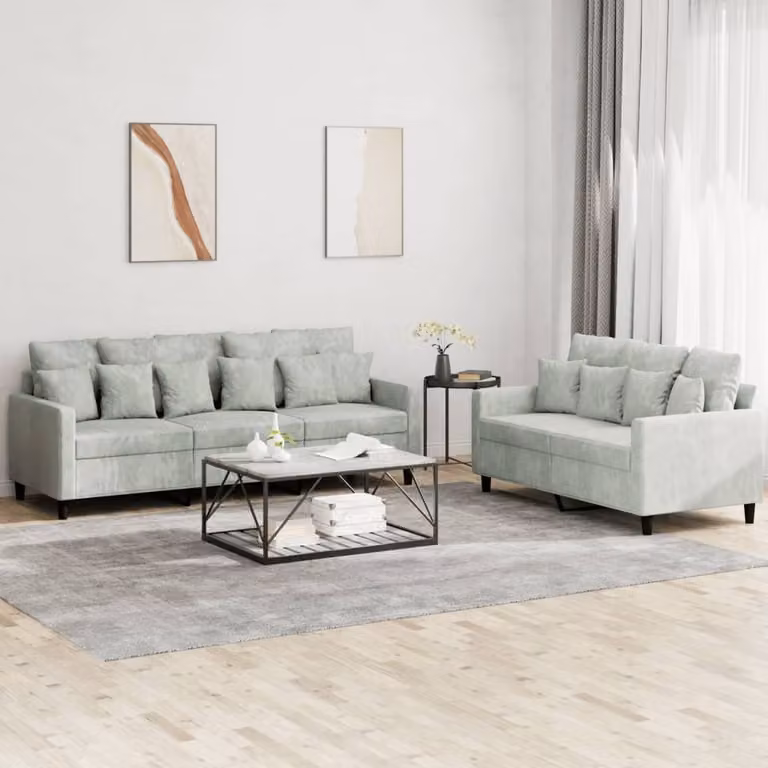 Maison Exclusive - Set divano a 2 posti con cuscini in velluto grigio chiaro