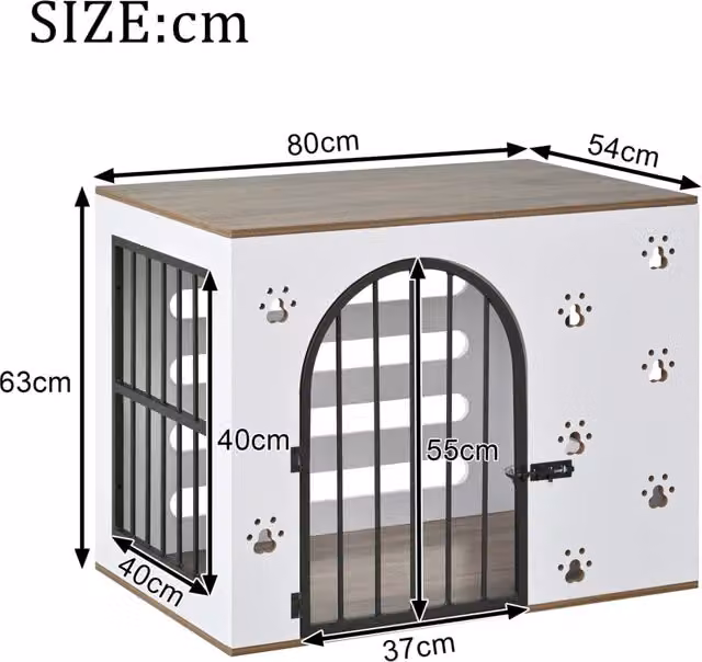Mobile gabbia per cani ULEVR 2 in 1 con stazione rialzata e 2 ciotole in acciaio inox, bianco e rovere chiaro