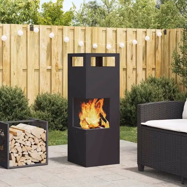 Braciere a fuoco vidaXL in acciaio nero, H 100 x L 35 x P 35 cm – 1