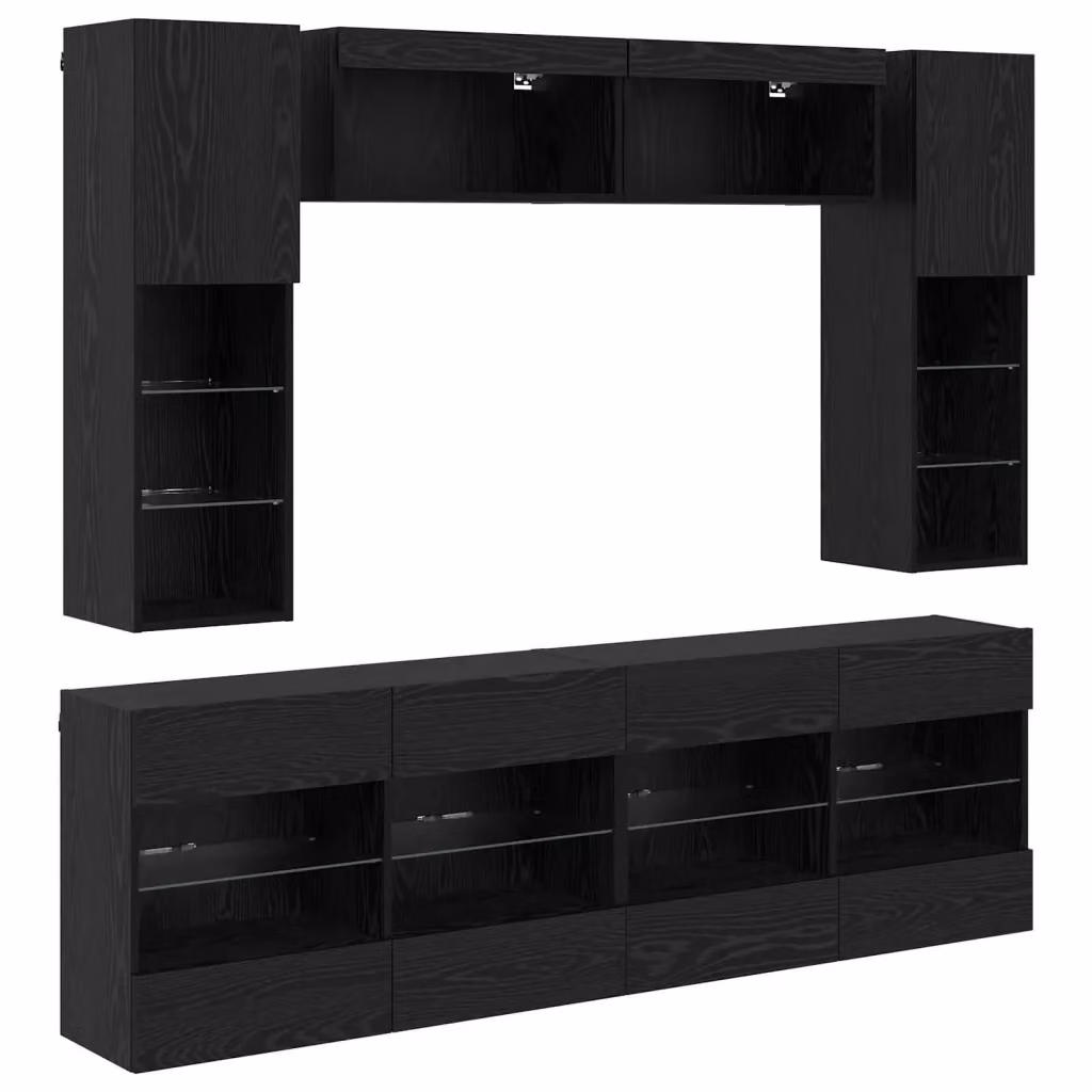 Set di 6 Mobiletti da TV a Parete con LED vidaXL in Rovere e Nero per il tuo Soggiorno – 2