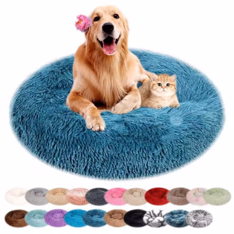 Cuccia per cani, rotonda, in peluche, lavabile, blu scuro, 80 cm