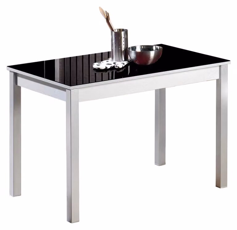 Tavolo da pranzo in vetro nero, con struttura in metallo, dimensioni 80x40 cm