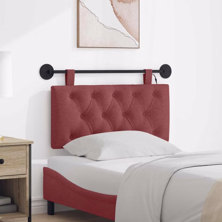 Testiera per letto sospesa vidaXL con luce LED integrata in tessuto rosso vino