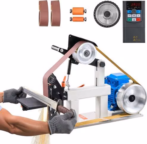 Levigatrice combinata da banco VEVOR 1.5KW con levigatrice a nastro e a disco, velocità regolabile 0-2800 Rpm, multicolore