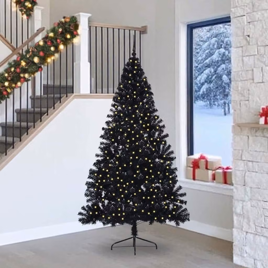 vidaXL Albero di Natale artificiale preilluminato nero 240 cm PVC