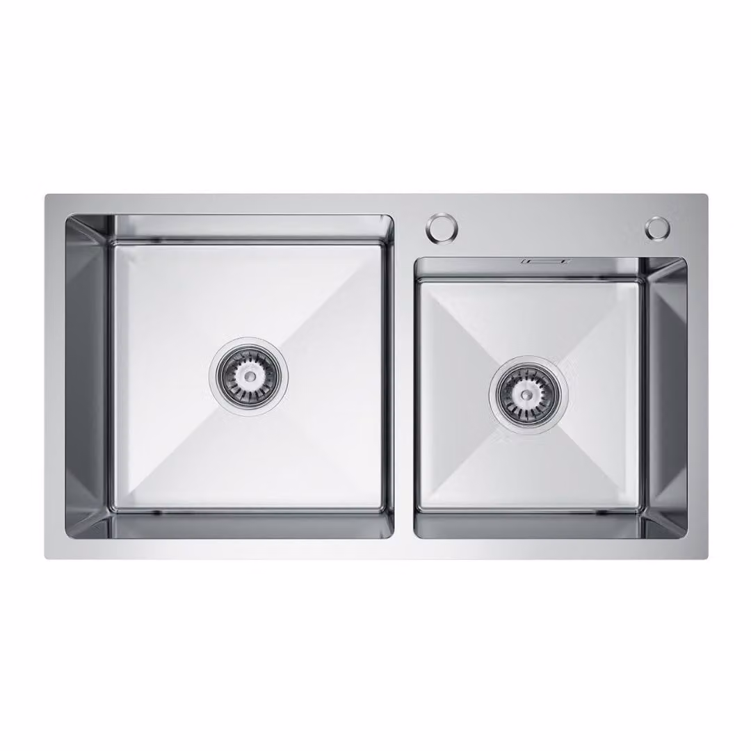 Lavello da cucina VBChome 78×45 cm in acciaio inossidabile color acciaio – Lavello a doppia vasca, profondità 21 cm, mobile sottolavello minimo 80 cm