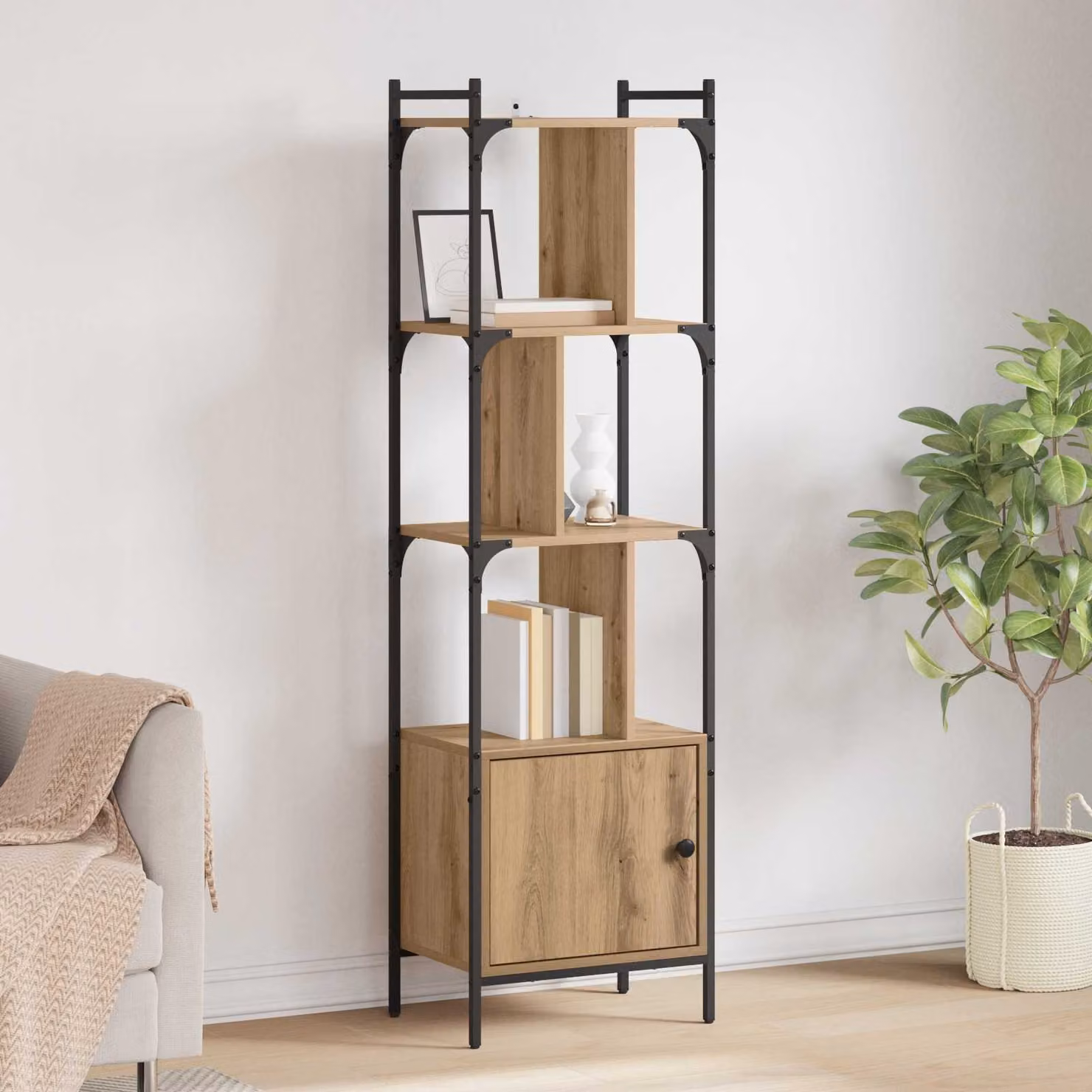 Libreria moderna vidaXL a 6 livelli in legno e metallo, colore marrone, L 44,5 cm x P 30 cm x H 154,5 cm