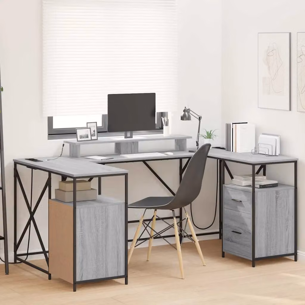 Scrivania moderna vidaXL Grigio per ufficio in legno e metallo L: 182 cm, P: 101 cm, H: 87,5 cm