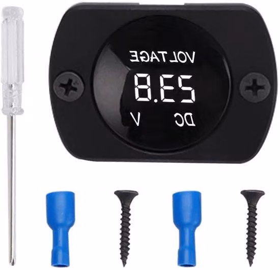 Voltmetro digitale a LED impermeabile da 12 V e 24 V, bianco, per barche e auto