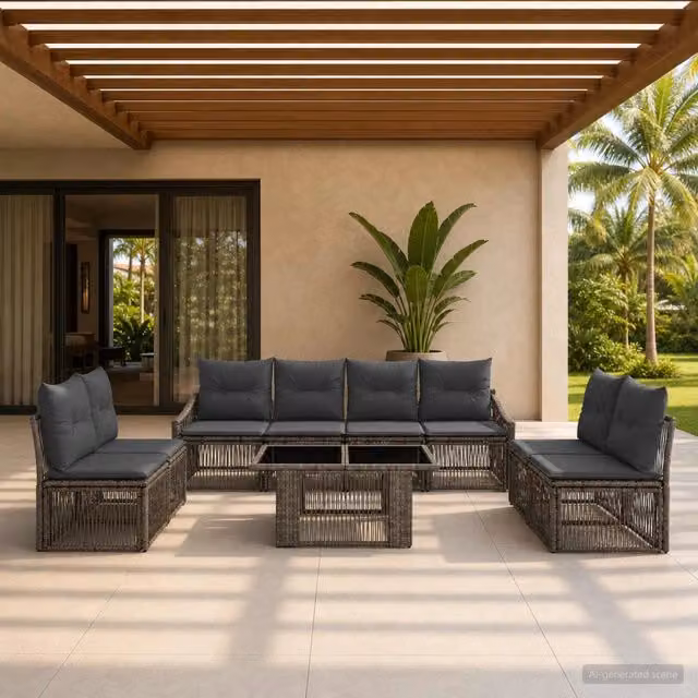 Set Divano da Giardino 9 pz Grigio e Grigio Scuro polyrattan 3437237