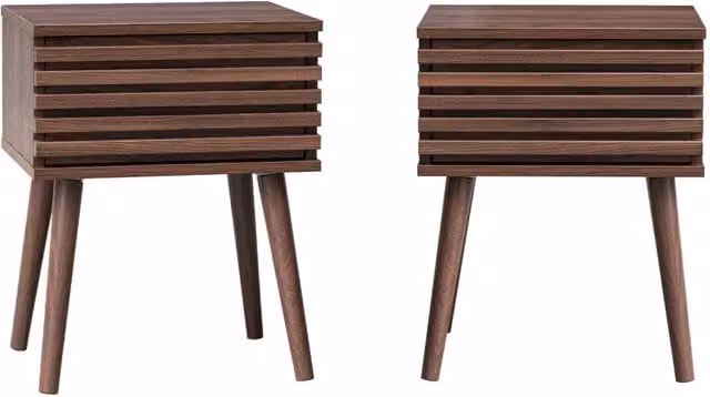 Set di 2 comodini scandinavi Sweeek con decoro a righe in legno, noce