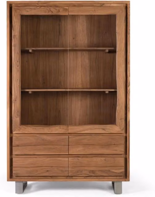 Vetrina in stile industrial Giner Y Colomer in legno di mango e vetro marrone con ante e ripiani interni, Altezza: 190 cm