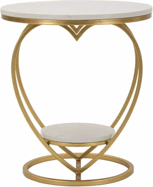 Tavolinetto Heart GIORDANOSHOP in Marmo e Metallo Oro e Bianco Ø40 x H 45,5 cm