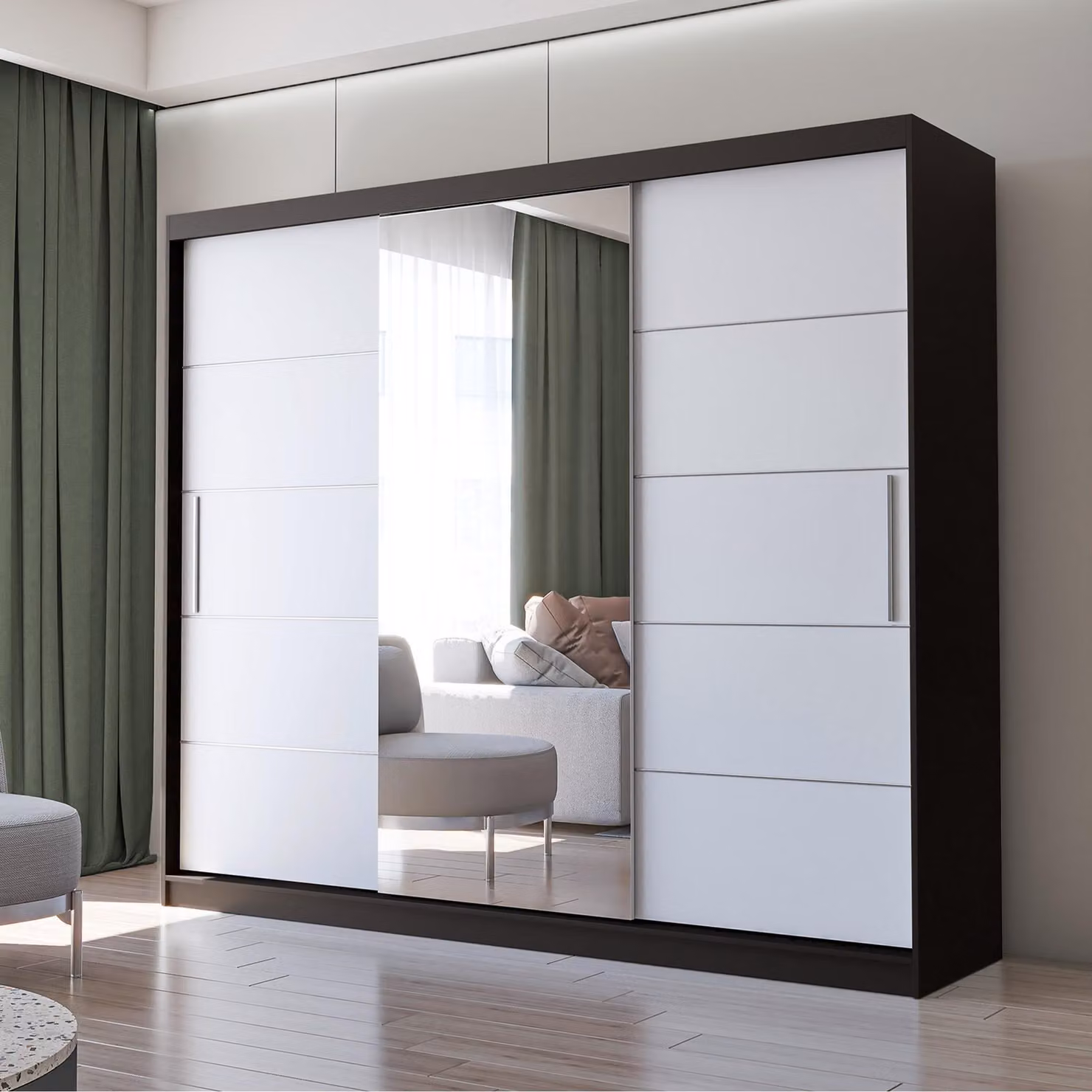 Armadio ad ante scorrevoli Armadio con specchio 250cm bianco/nero Alba