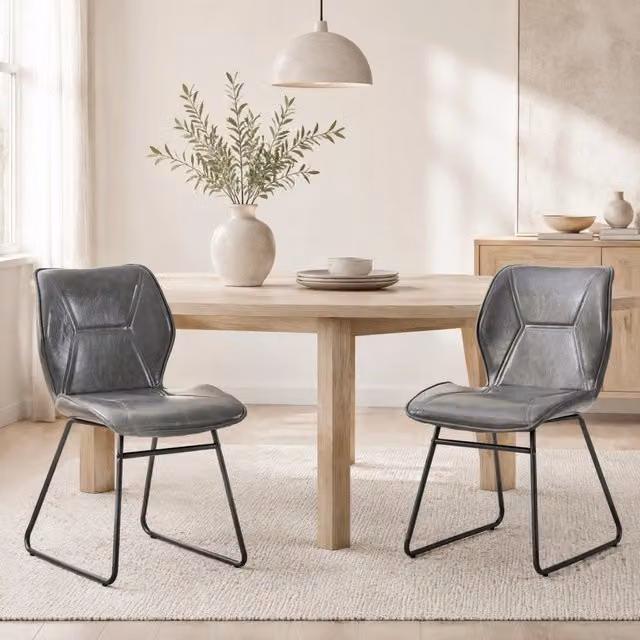 Set di 2 sedie da pranzo REDOM in similpelle grigio e nero con struttura in metallo stile industrial
