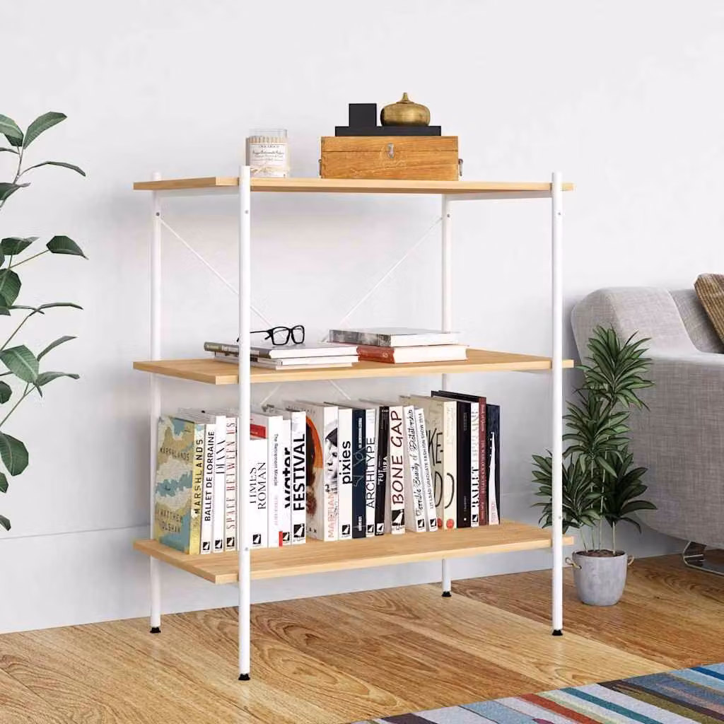 Scaffale a parete vidaXL con 3 mensole in stile scandinavo, Bianco e Marrone, L: 80 cm, P: 40 cm, H: 92 cm