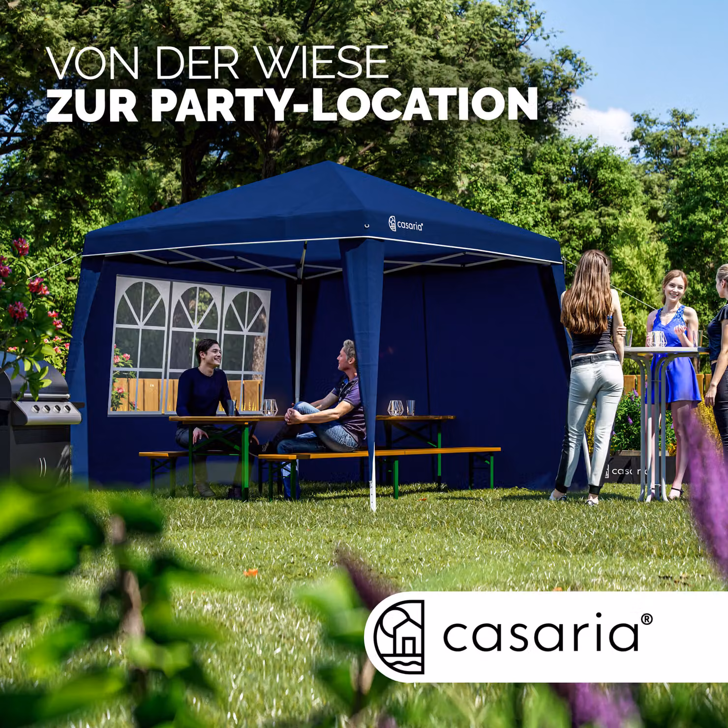 Gazebo pieghevole Capri Casaria® blu con 2 pareti laterali L/P: 3 x 3 m, H: 2,5 m – 3