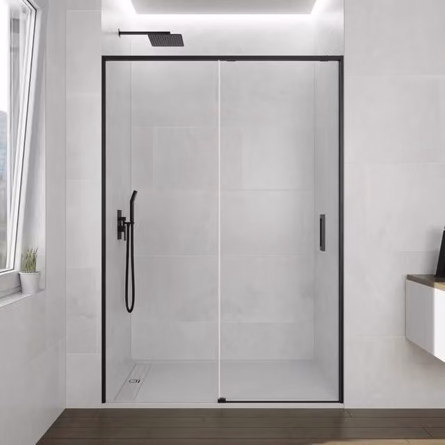 Box doccia frontale TWENTY 1 fisso + 1 scorrevole 120 cm (115-120) nero opaco vetro trasparente