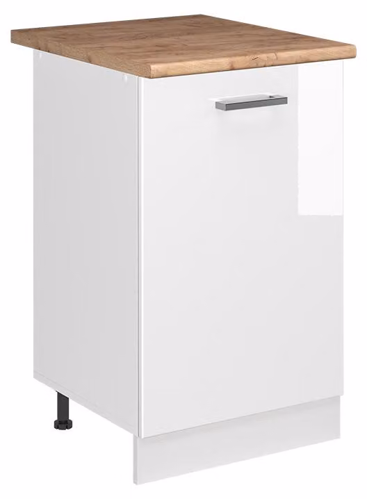 Mobiletto base cucina Vicco R-Line Bianco lucido/Bianco 50 cm piano di lavoro Rovere dorato, Model 70174
