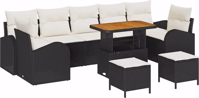 Set Divano da Giardino con cuscino 10 pcs Nero polyrattan