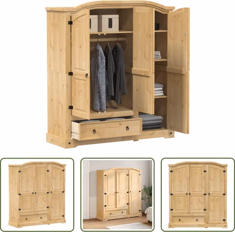 The Living Store Armadio  151,5x52x170 cm in legno di pino massello
