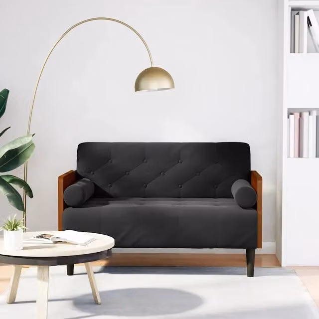 Divanetto vidaXL in Velluto Nero con Cuscini Bolster per Soggiorno L: 110 cm, P: 74,5 cm, H: 68 cm