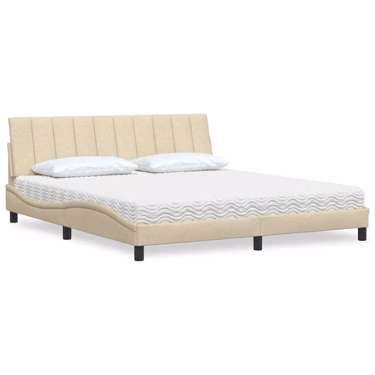 Letto con Materasso Hanko vidaXL in Tessuto Beige e Bianco L/P/H: 180 x 200 x 185 cm