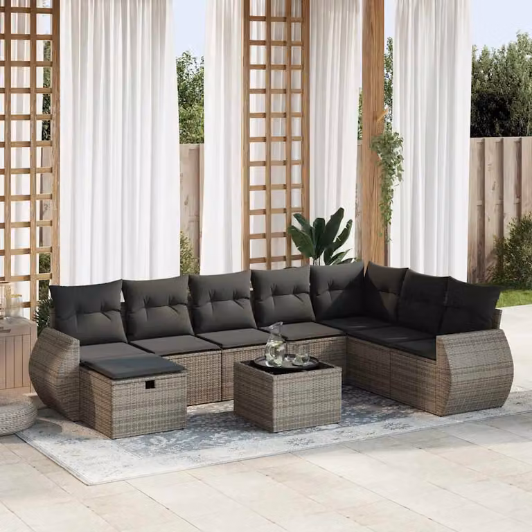 Maison Exclusive - Set da giardino 9 pezzi con cuscini Grigio Polyrattan